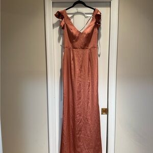 Azazie Rust Sienna Ruffle Sleeve Maxi Dress
